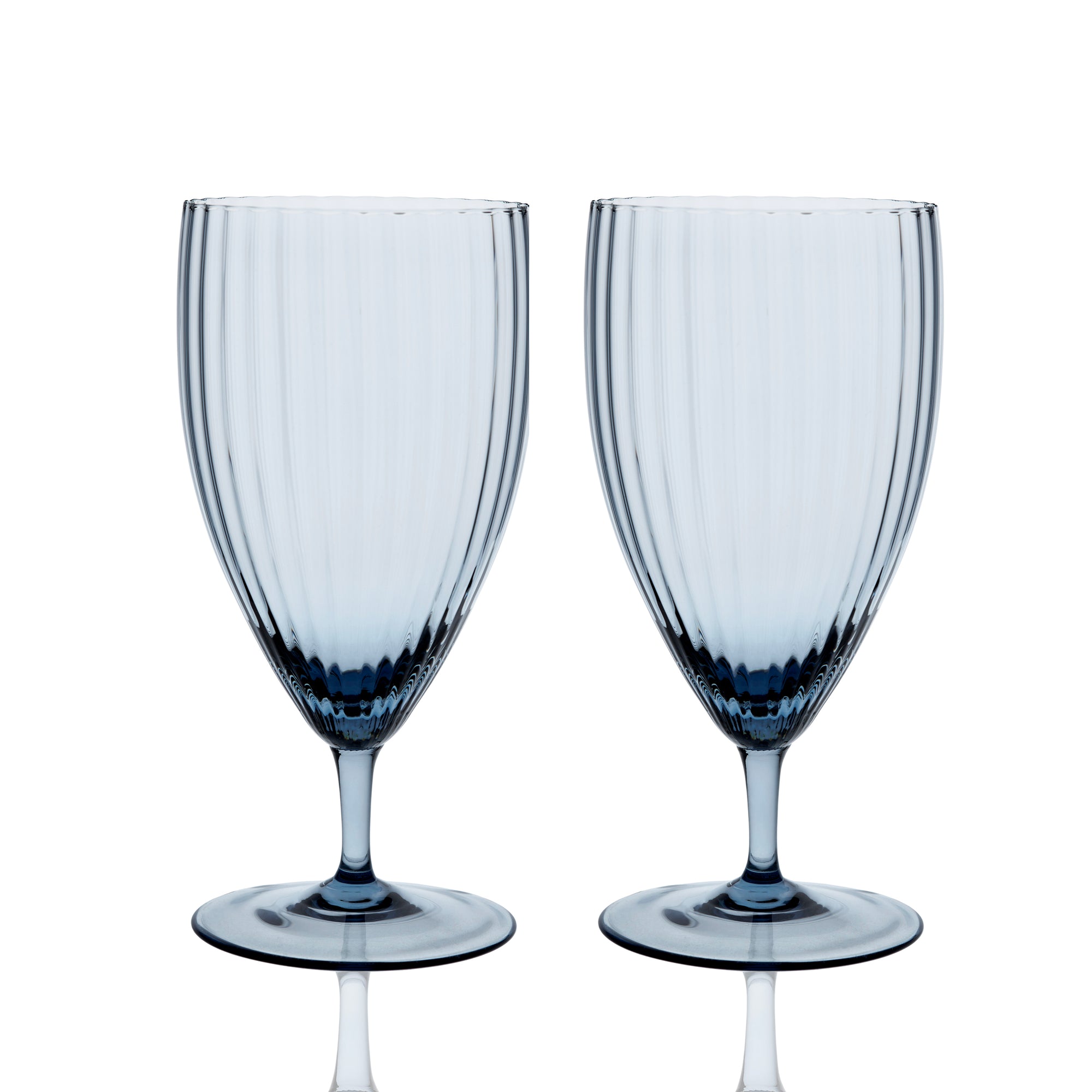 Quinn Optic Ocean Blue Everyday Stemmed Water Glasses Set of 2 Mouth Blown Crystal from Caskata
