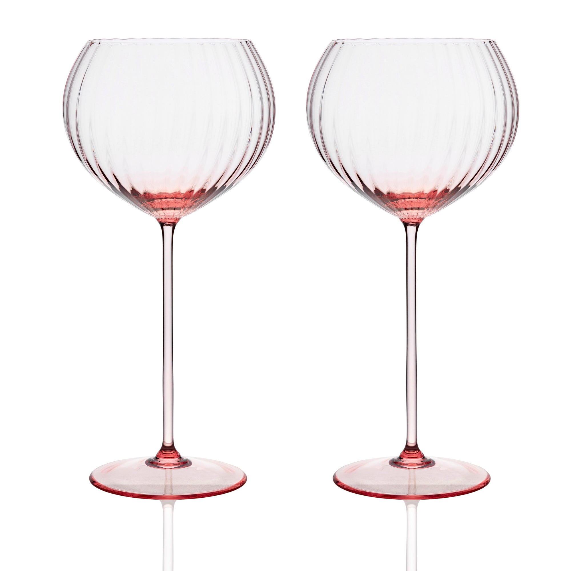 Quinn Red Wine Balloon Glasses Set of 2. Mouth blown, Rose Pink Crystal Stemware from Caskata