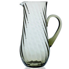 Quinn optic crystal pitcher in smoky green, mouth blown from Caskata