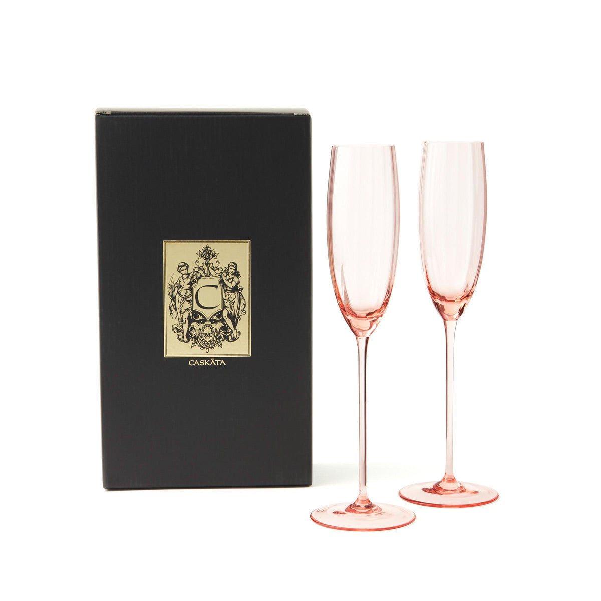 Quinn rose pink mouth-blown crystal flutes from Caskata.