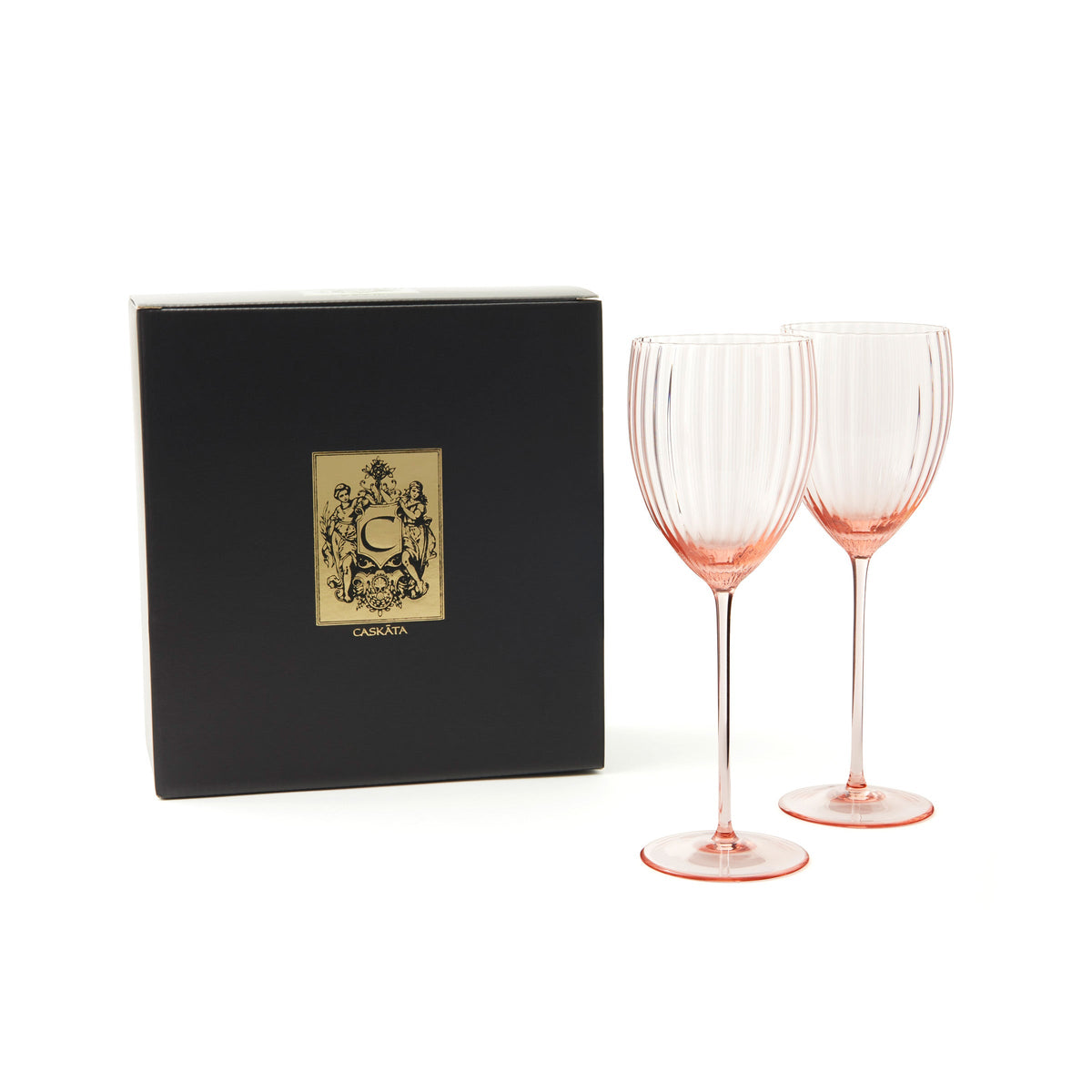 Quinn rose pink mouth-blown crystal universal wine glasses from Caskata.