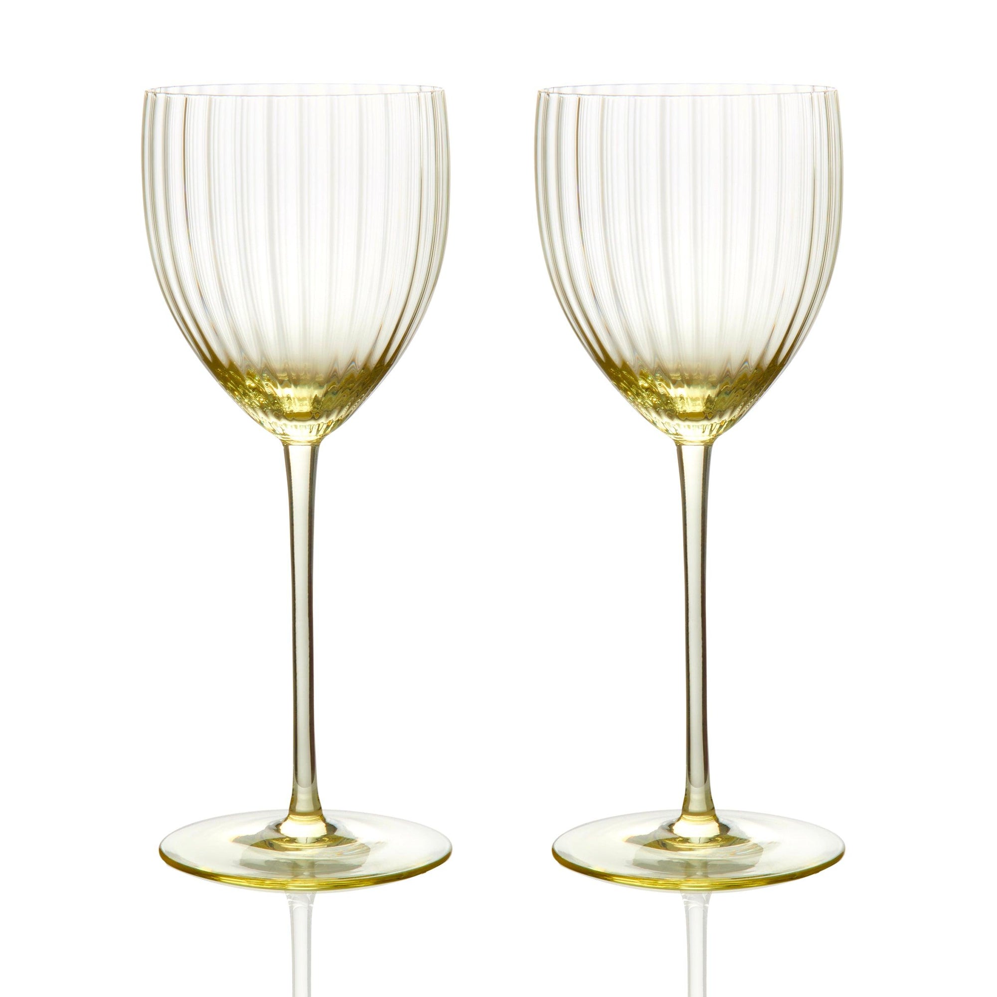 Quinn Citrine Yellow White Wine Crystal Glasses Set of 2 from Caskata