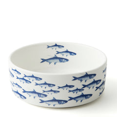 School of Fish Large Pet Bowls in blue and white porcelain from Caskata